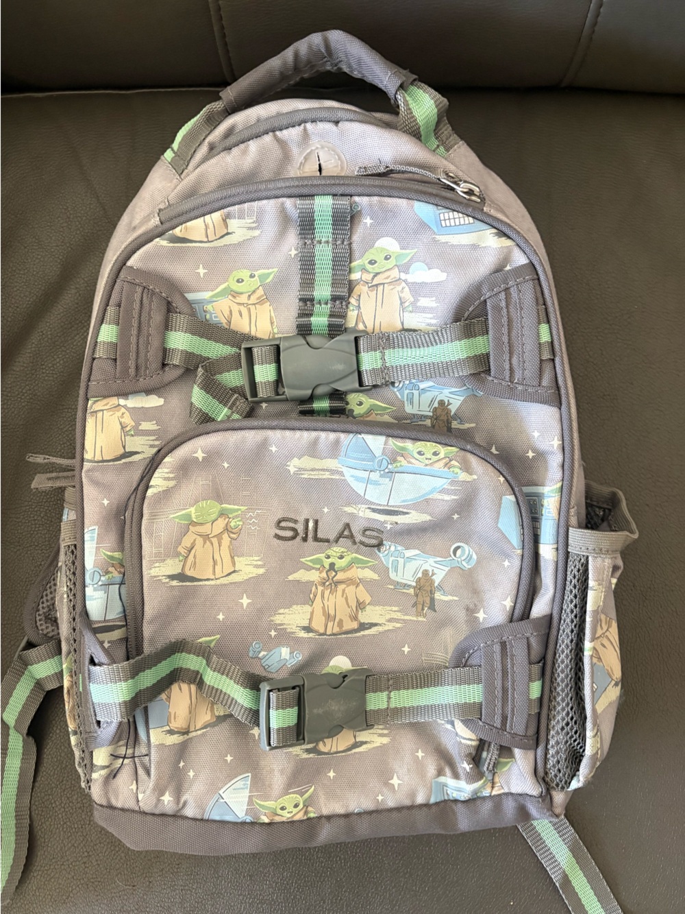Pottery Barn Kids Gray and Black Star Wars Labeled Backpack Interior name Silas